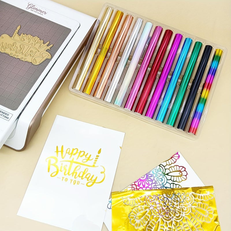 JBQUEEN 12pcs Heated-Activated Foil Roll Kit Reactive Foil Transfer Foil Film to Be Used with Hot Foil System, Paper Holographic Heat Transfer Craft Foil for Handmade Craft Card - Image 4